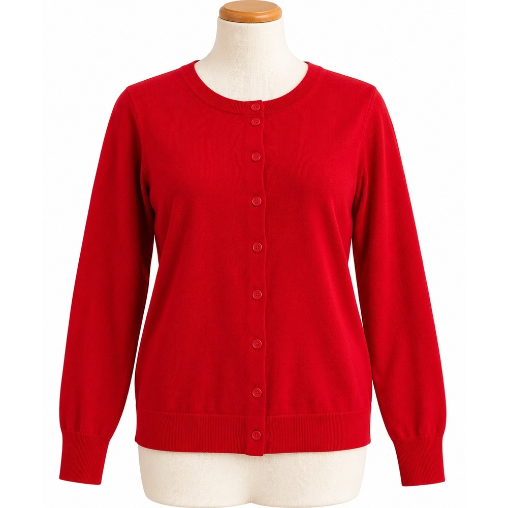 J.Crew Women Red 100% Cotton Crewneck Button Front Cardigan Sweater XXL